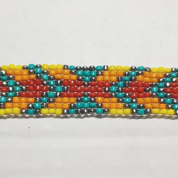 *Sale* Loom Beaded Bracelet Red, Orange, Yellow and Teal - Picture 3 of 4